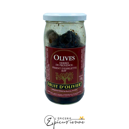 OLIVES NOIRES HERBES DE PROVENCE ET PIMENT D'ESPELETTE