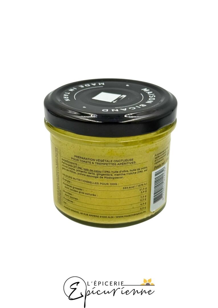 Tartinada de petits pois, cajou et menthe