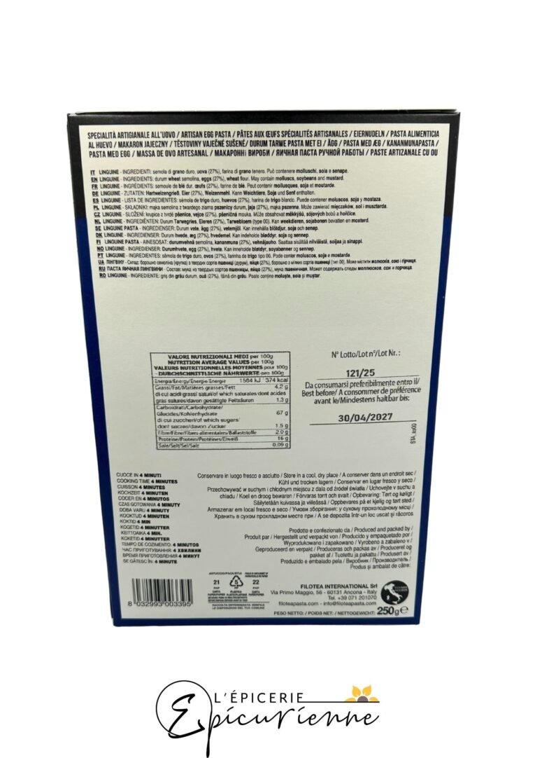 Linguine - Egg Linguine artisanales - Filotea 250g