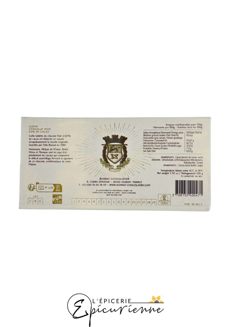 Chocolat noir Bonnat fondant - Tablette 100g
