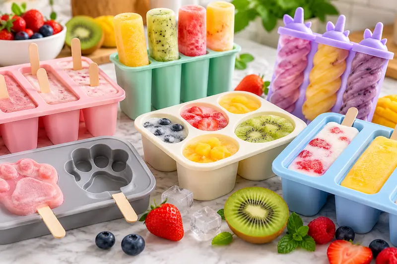 Glaces maison en bâtonnets démoulées de moules à glace en silicone